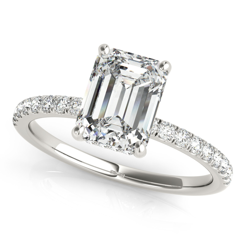 0.2 Ct Natural Emerald Cut Leyla Halo Diamond Rings in Silver 925