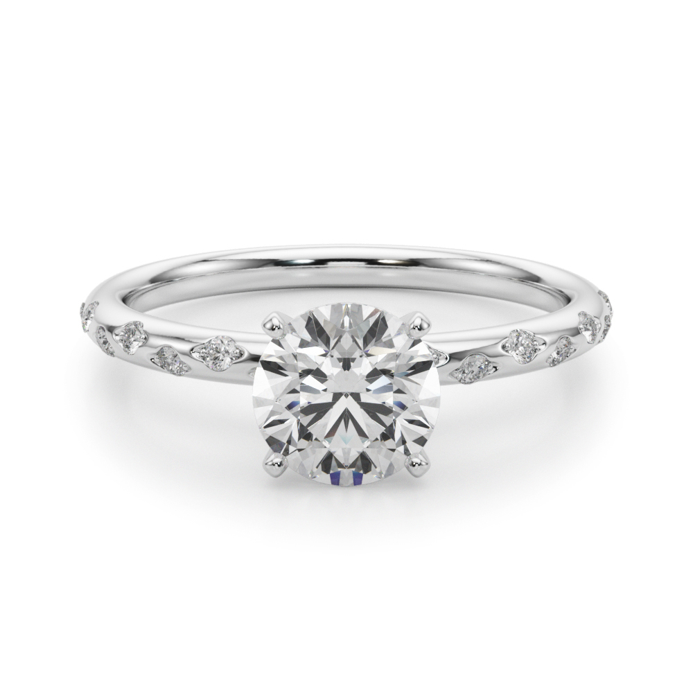 0.2 Ct Lab Grown Diamond Round Cut Stenolina  Side Stone Engagement Rings in Silver 925