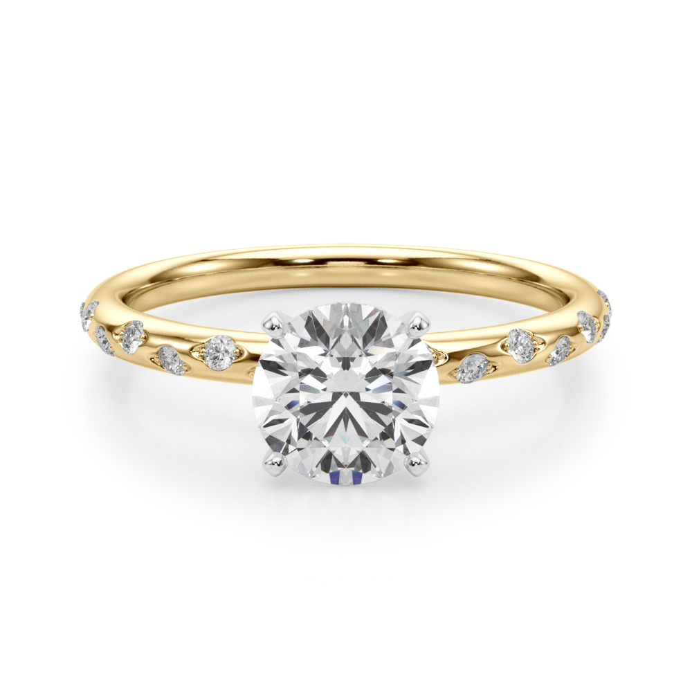 Stenolina Lab Grown Diamond Yellow Gold 4 Prong Side Stone Engagement Ring