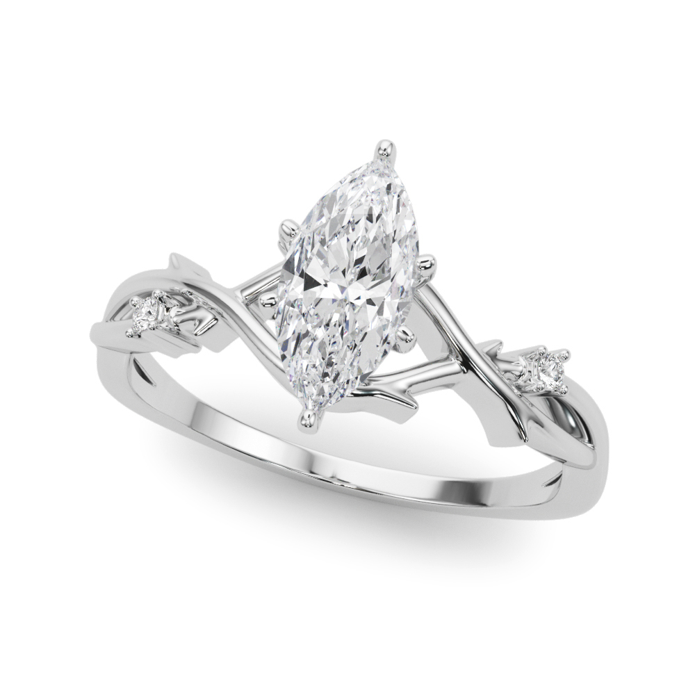 Zyden Natural Diamond 6 Prong Setting Side Stone Engagement Ring
