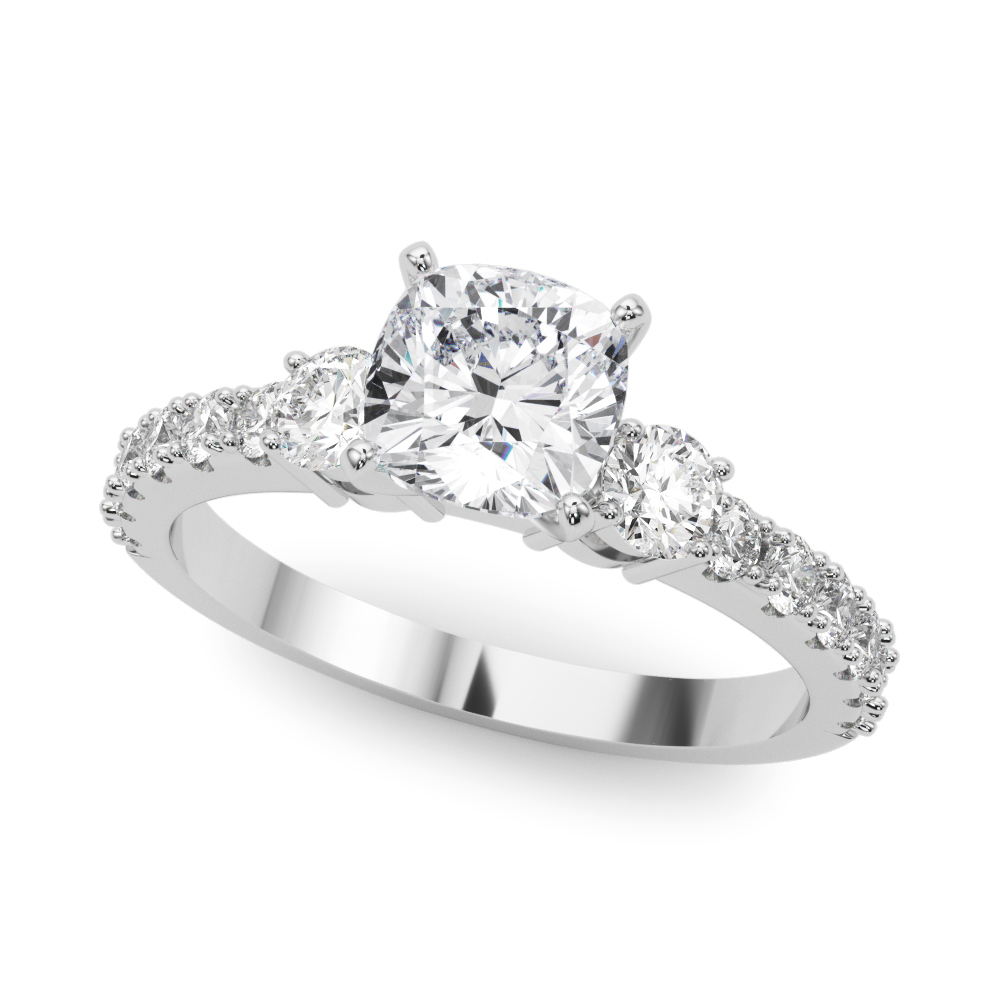 0.2 Ct Natural Diamond Cushion Cut Yahvi  Trilogy Engagement Rings in Silver 925