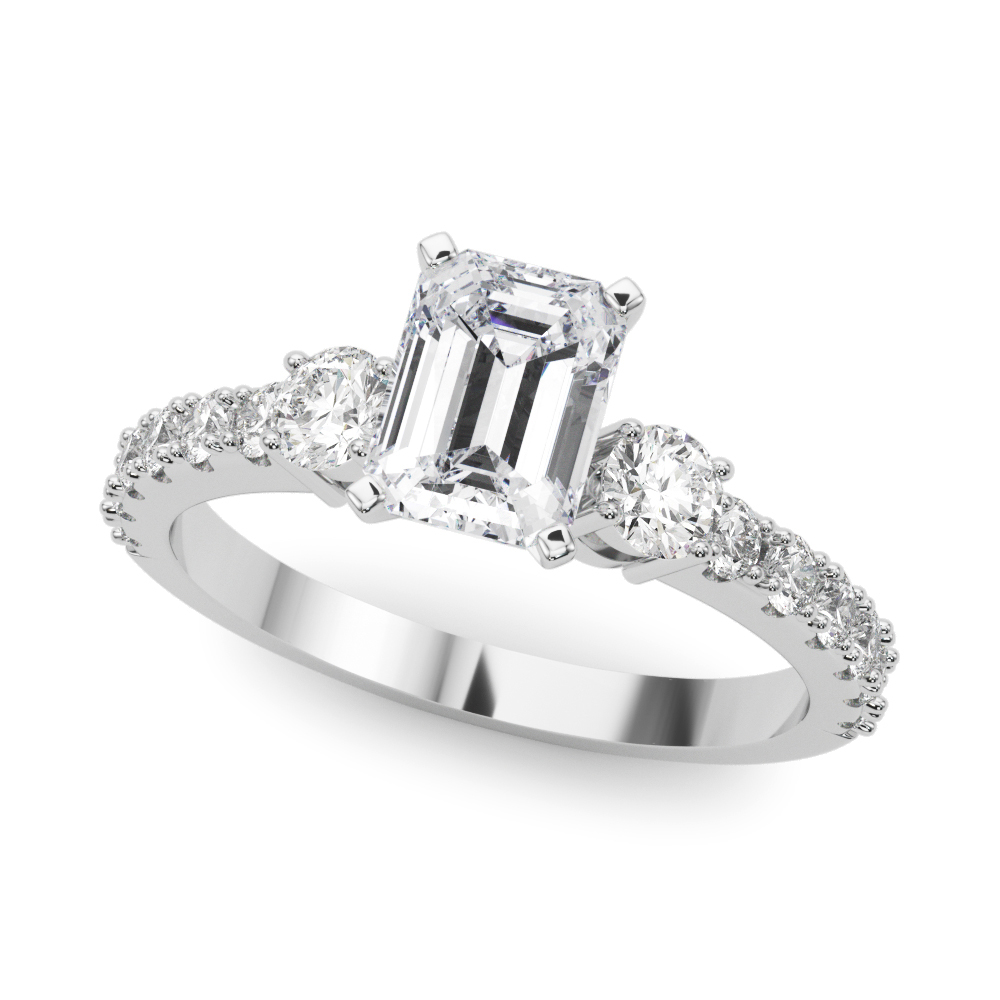 0.2 Ct Natural Diamond Emerald Cut Yetta  Trilogy Engagement Rings in Silver 925