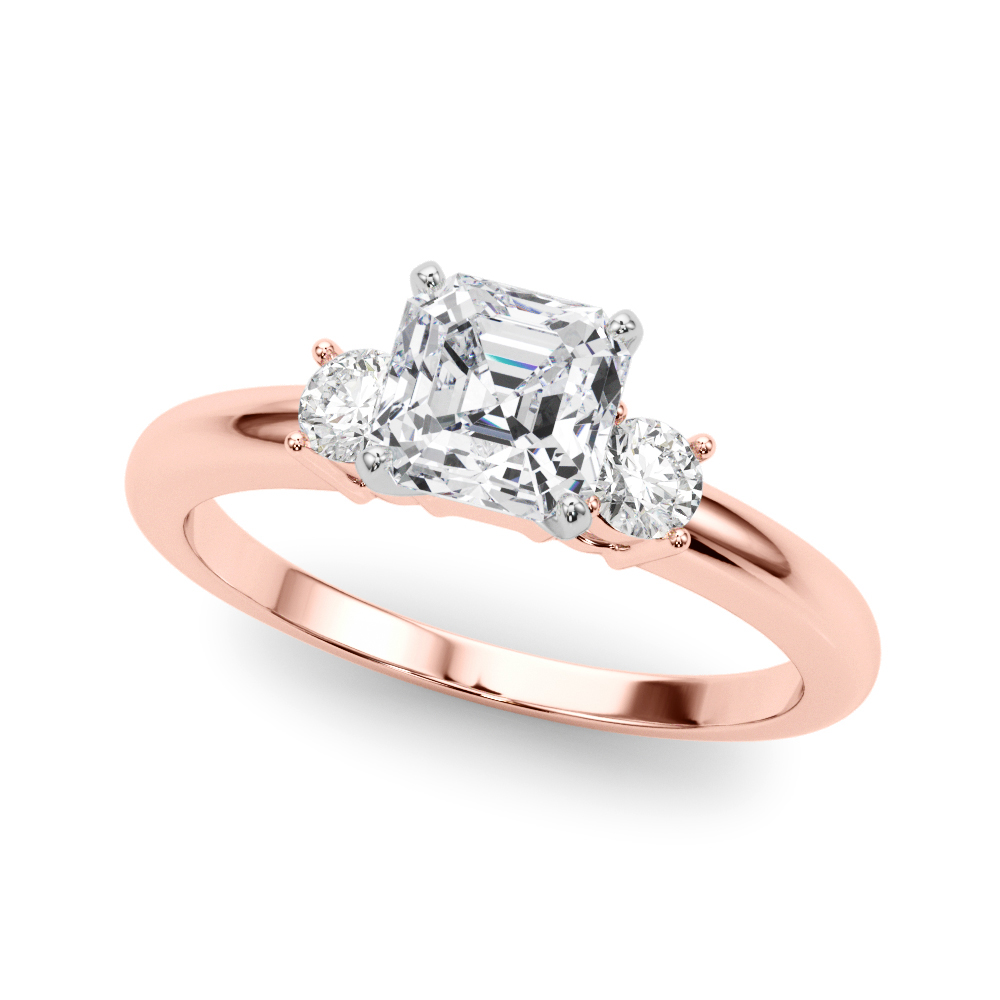 0.2 Ct Natural Diamond Asscher Cut Yurika  Trilogy Engagement Rings in Silver 925