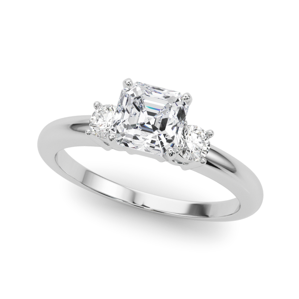 0.2 Ct Natural Diamond Asscher Cut Yurika  Trilogy Engagement Rings in Silver 925