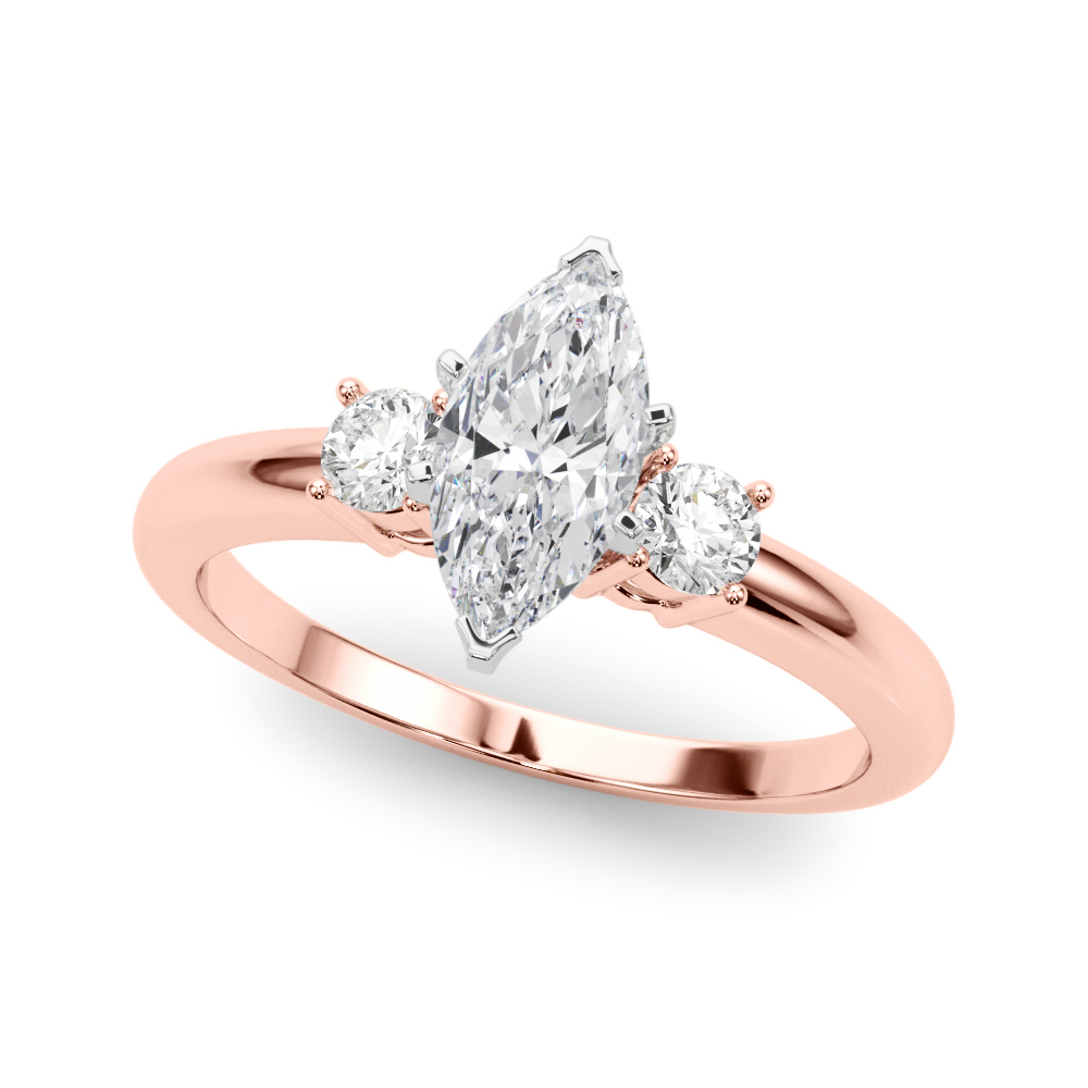 Yamika Natural Diamond Rose Gold 6 Prong Set Trilogy Engagement Ring