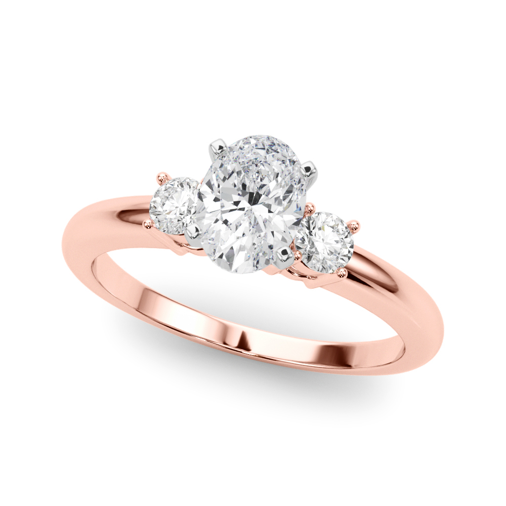 Yazmeen Natural Diamond Rose Gold 4 Prong Set Trilogy Engagement Ring