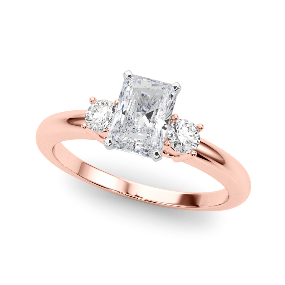 0.8 Ct Natural Diamond Radiant Cut Yaella  Trilogy Engagement Rings in Silver 925
