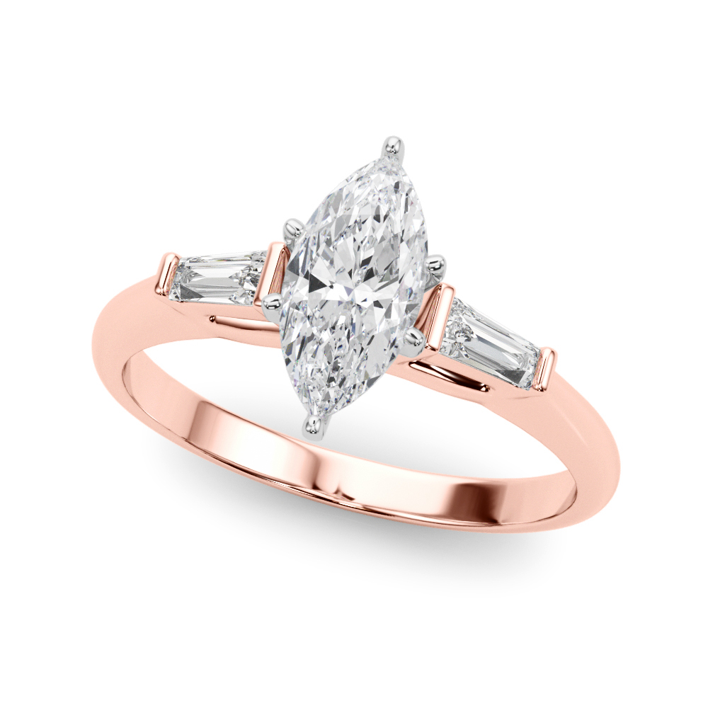 Yamilie Natural Diamond Rose Gold 6 Prong Set Trilogy Engagement Ring