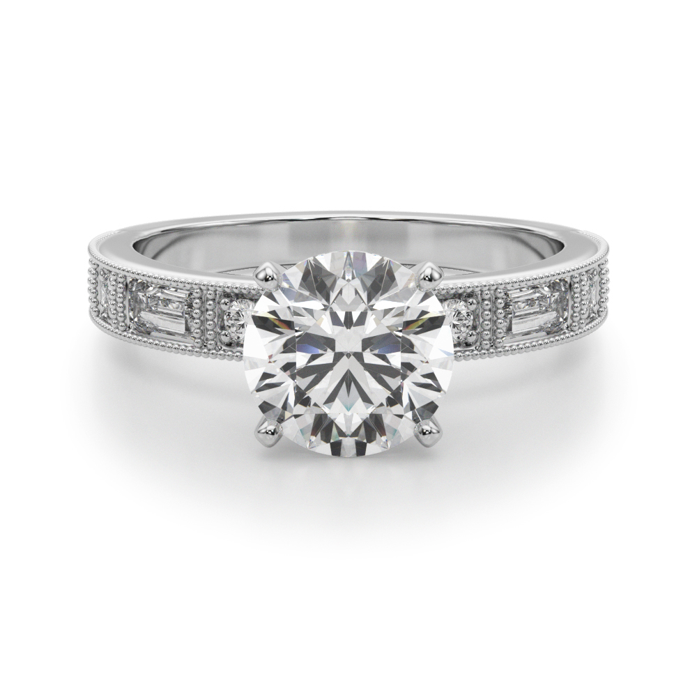 Steffni Lab Grown Diamond Round cut 4 Prong  Side Stone Engagement Ring