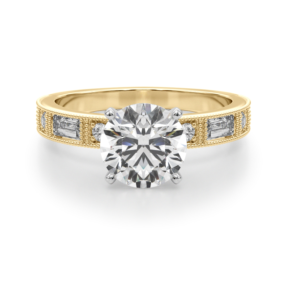 Steffni Lab Grown Diamond Yellow Gold 4 Prong Side Stone Engagement Ring
