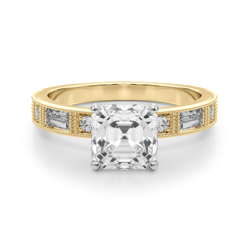 Steffni Lab Grown Diamond Yellow Gold 4 Prong Side Stone Engagement Ring