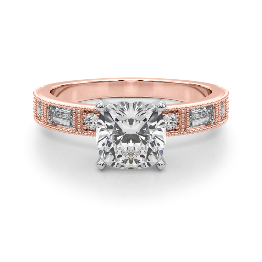 Steffni Lab Grown Diamond Rose Gold 4 Prong Side Stone Engagement Ring