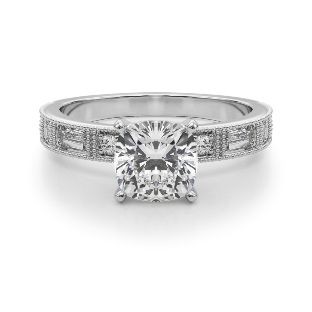 0.2 Ct Lab Grown Diamond Cushion Cut Steffni  Side Stone Engagement Rings in Silver 925