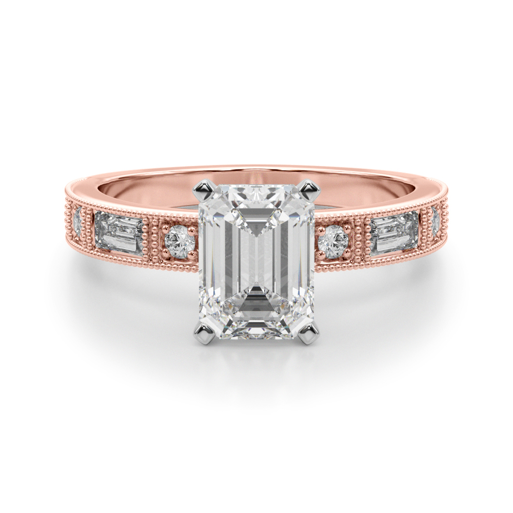 Steffni Lab Grown Diamond Rose Gold 4 Prong Side Stone Engagement Ring