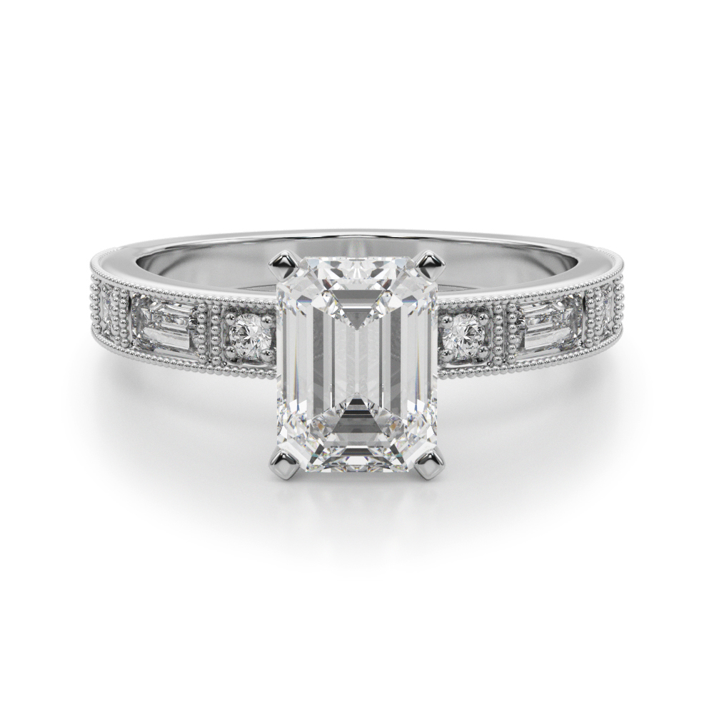 Steffni Lab Grown Diamond 4 Prong Side Stone Engagement Ring