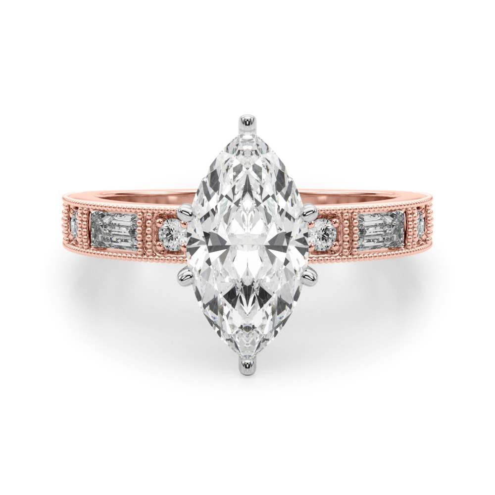 SunshineDiamonds Side Stone Engagement Rings in 9K Rose Gold and 0.50 Carat Lab Grown Diamond