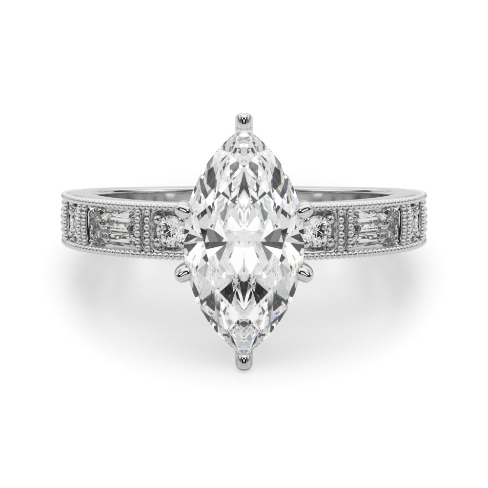 0.2 Ct Lab Grown Diamond Marquise Cut Steffni  Side Stone Engagement Rings in Silver 925