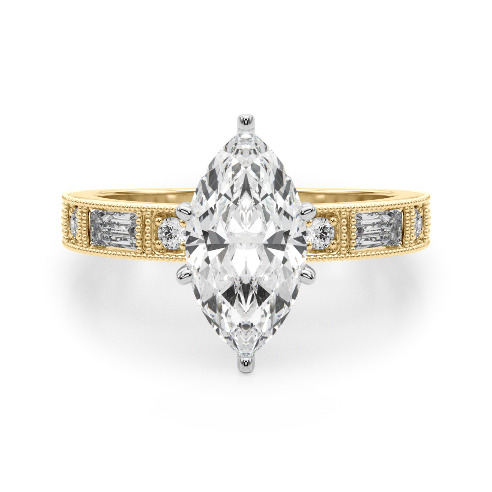 0.2 Ct Lab Grown Diamond Marquise Cut Steffni  Side Stone Engagement Rings in Silver 925