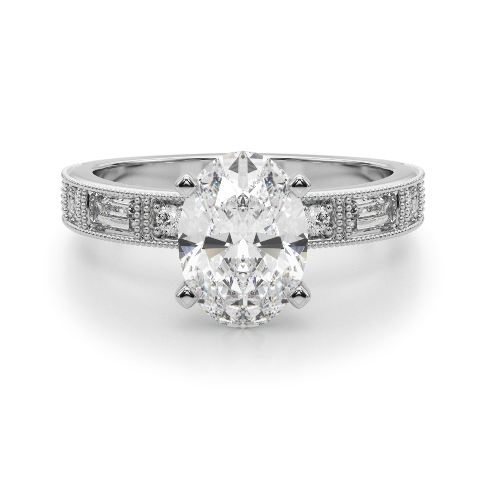 Steffni Lab Grown Diamond Platinum 4 Prong Side Stone Engagement Ring