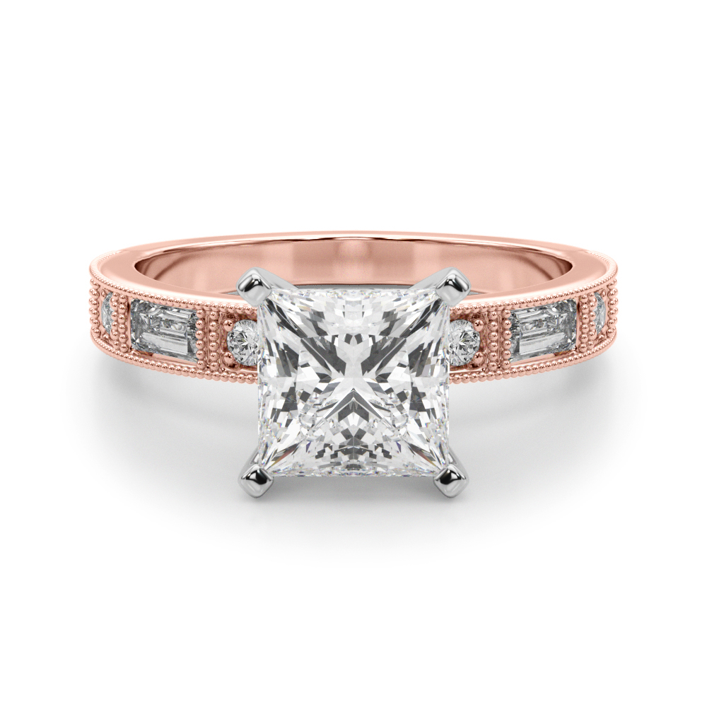 Steffni Lab Grown Diamond Rose Gold 4 Prong Side Stone Engagement Ring