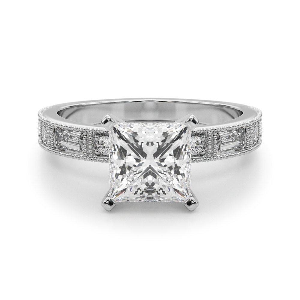 Steffni Lab Grown Diamond 4 Prong Side Stone Engagement Ring
