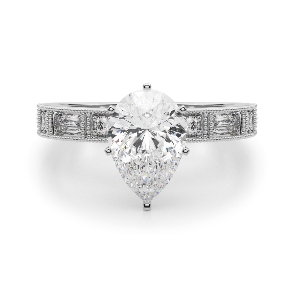 0.2 Ct Lab Grown Diamond Pear Cut Steffni  Side Stone Engagement Rings in Silver 925