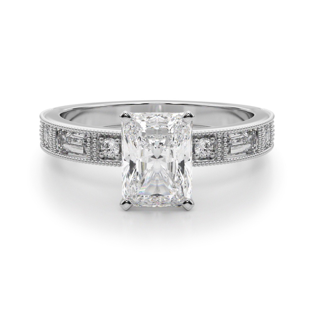 0.2 Ct Lab Grown Diamond Radiant Cut Steffni  Side Stone Engagement Rings in Silver 925