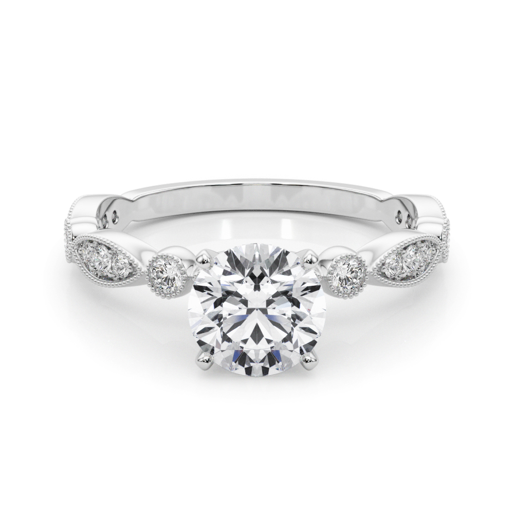 Steona Lab Grown Diamond Round cut 4 Prong  Side Stone Engagement Ring
