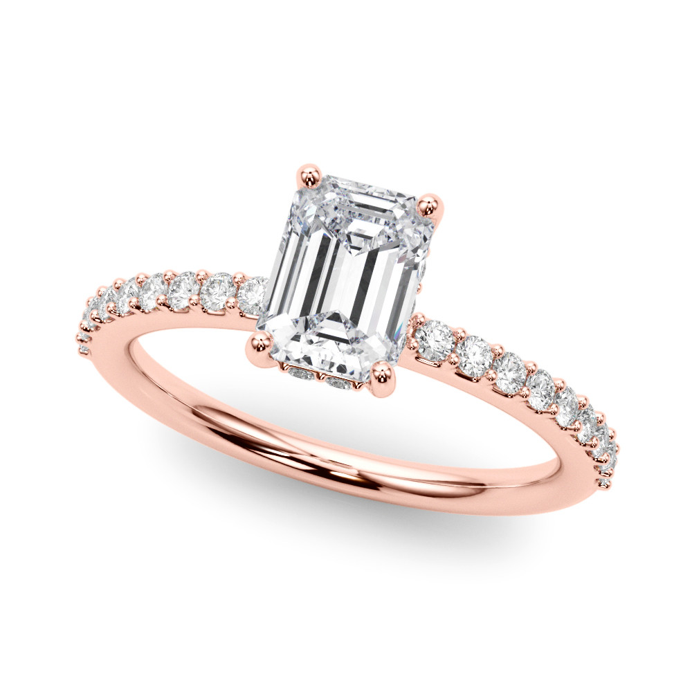 0.2 Ct Natural Emerald Cut Keyleigh Halo Diamond Rings in Silver 925