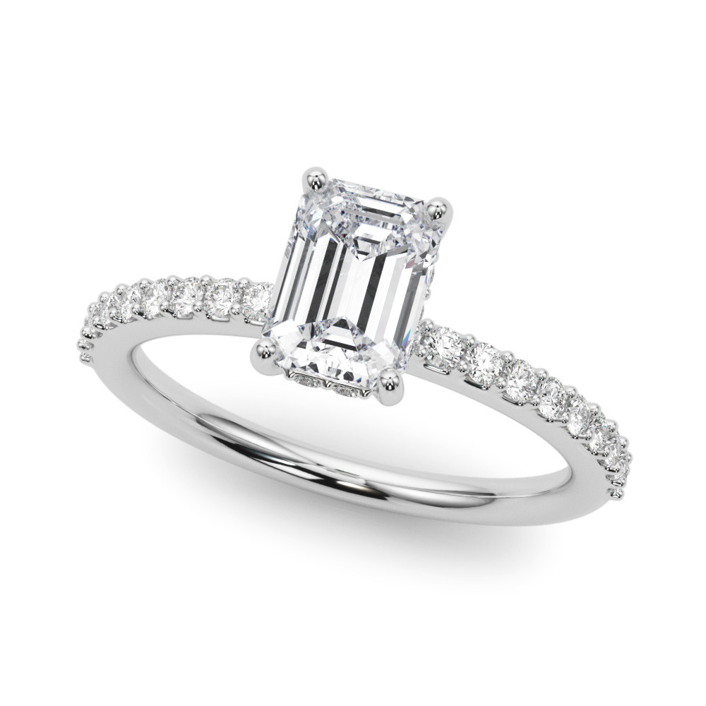 0.2 Ct Natural Emerald Cut Keyleigh Halo Diamond Rings in Silver 925