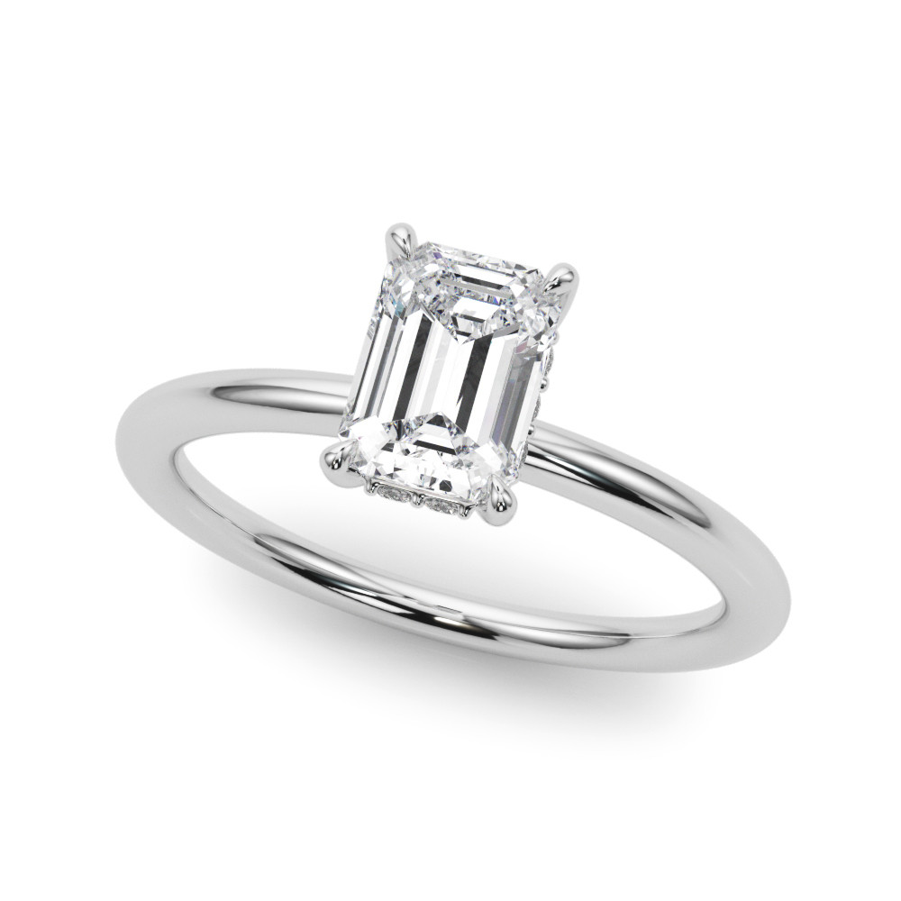 0.2 Ct Natural Emerald Cut Jenna Halo Diamond Rings in Silver 925