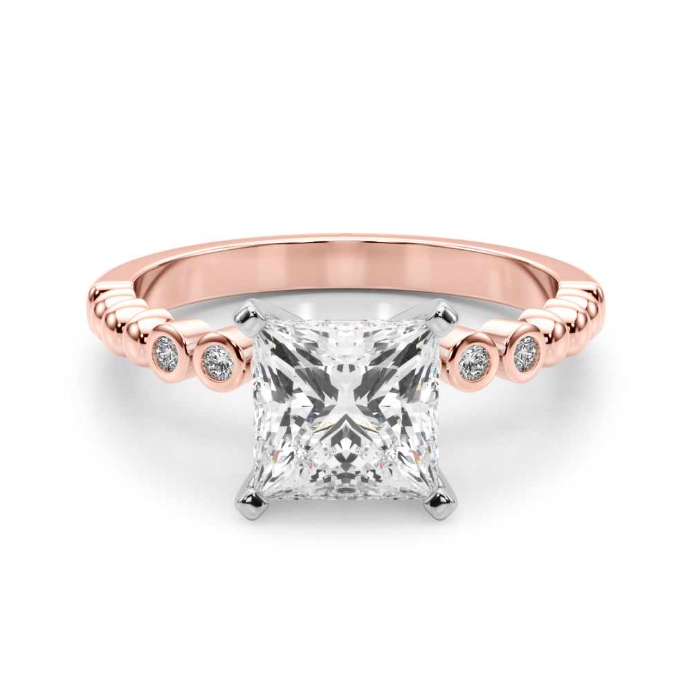 0.2 Ct Natural Diamond Princess Cut Rejina  Side Stone Engagement Rings in Silver 925