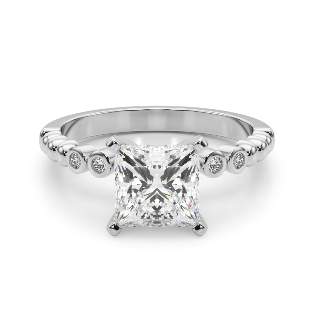 0.2 Ct Natural Diamond Princess Cut Rejina  Side Stone Engagement Rings in Silver 925