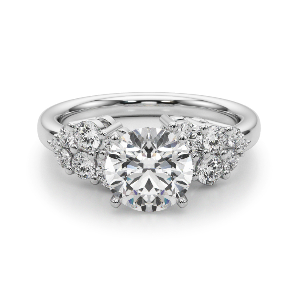 0.2 Ct Lab Grown Diamond Round Cut Steno  Side Stone Engagement Rings in Silver 925