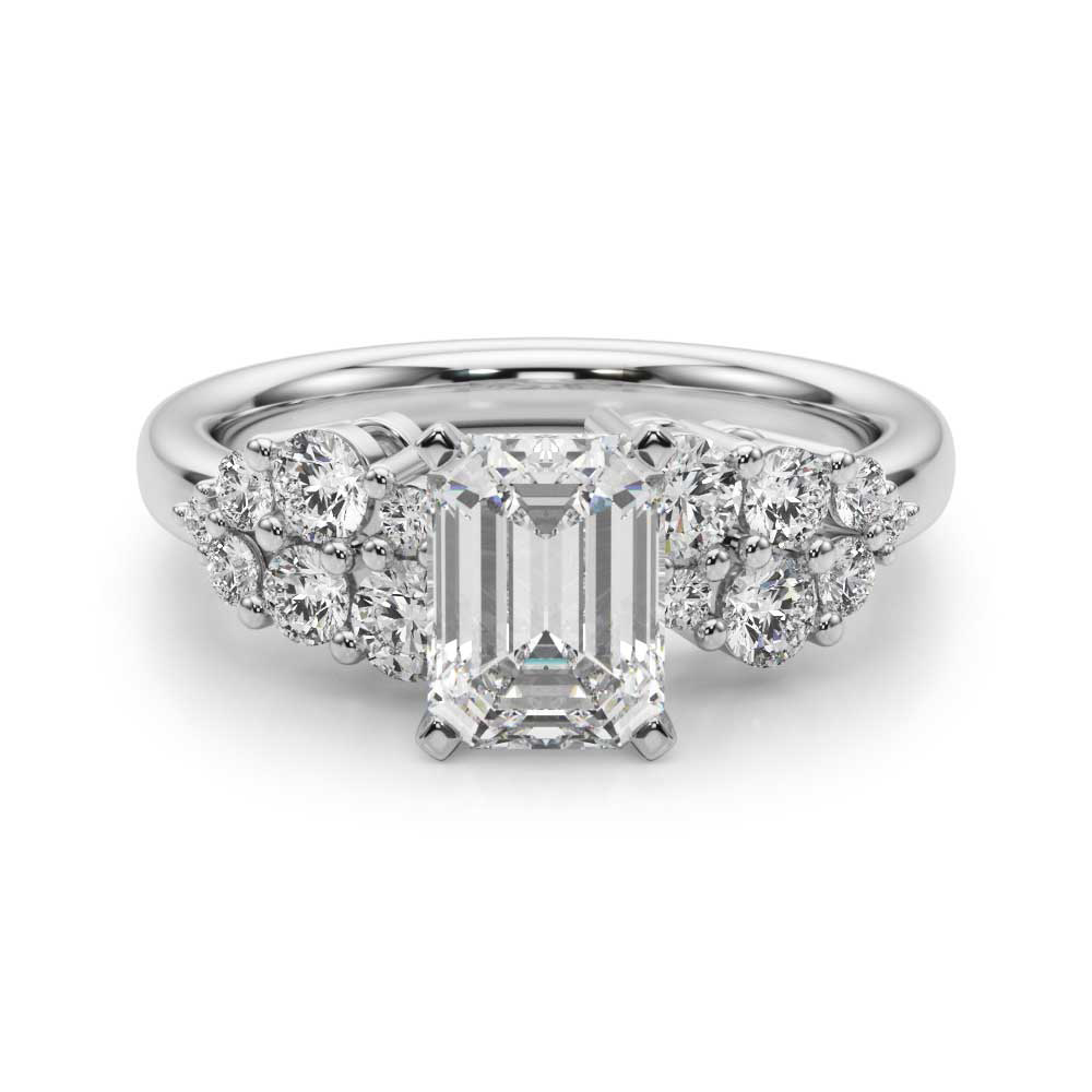 0.2 Ct Lab Grown Diamond Emerald Cut Steno  Side Stone Engagement Rings in Silver 925