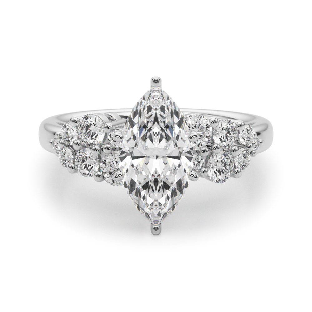 0.2 Ct Lab Grown Diamond Marquise Cut Steno  Side Stone Engagement Rings in Silver 925