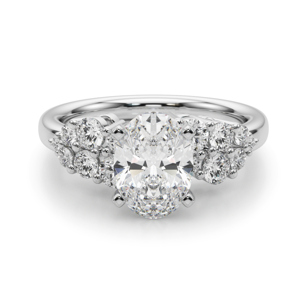 0.2 Ct Lab Grown Diamond Oval Cut Steno  Side Stone Engagement Rings in Silver 925