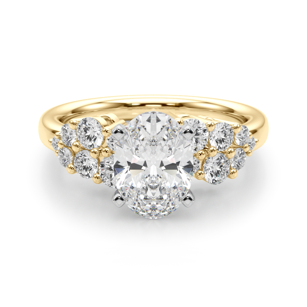 0.2 Ct Lab Grown Diamond Oval Cut Steno  Side Stone Engagement Rings in Silver 925