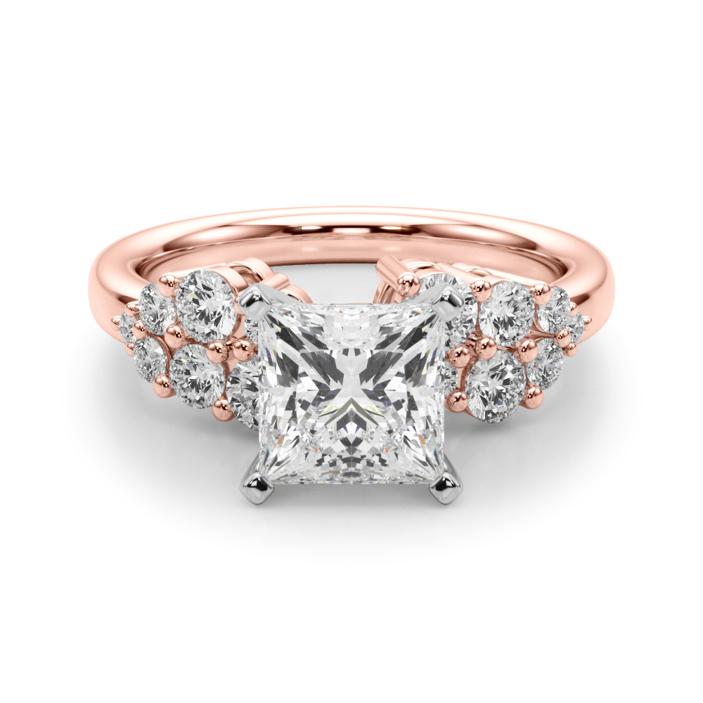 Steno Lab Grown Diamond Rose Gold 4 Prong Side Stone Engagement Ring