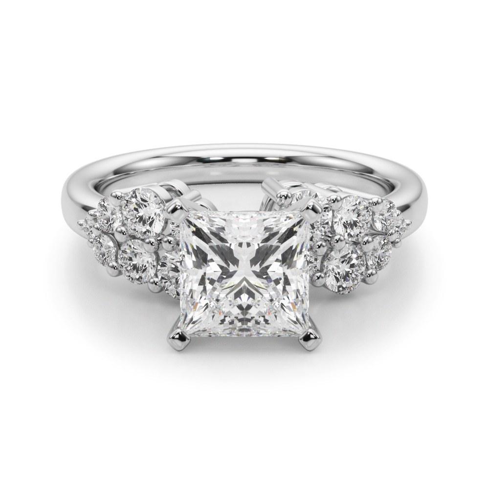 0.2 Ct Lab Grown Diamond Princess Cut Steno  Side Stone Engagement Rings in Silver 925