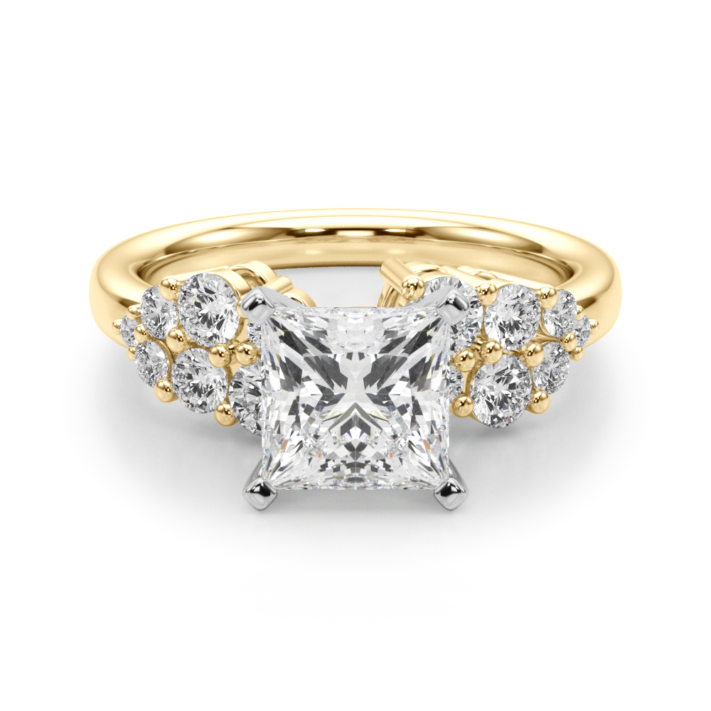 0.2 Ct Lab Grown Diamond Princess Cut Steno  Side Stone Engagement Rings in Silver 925