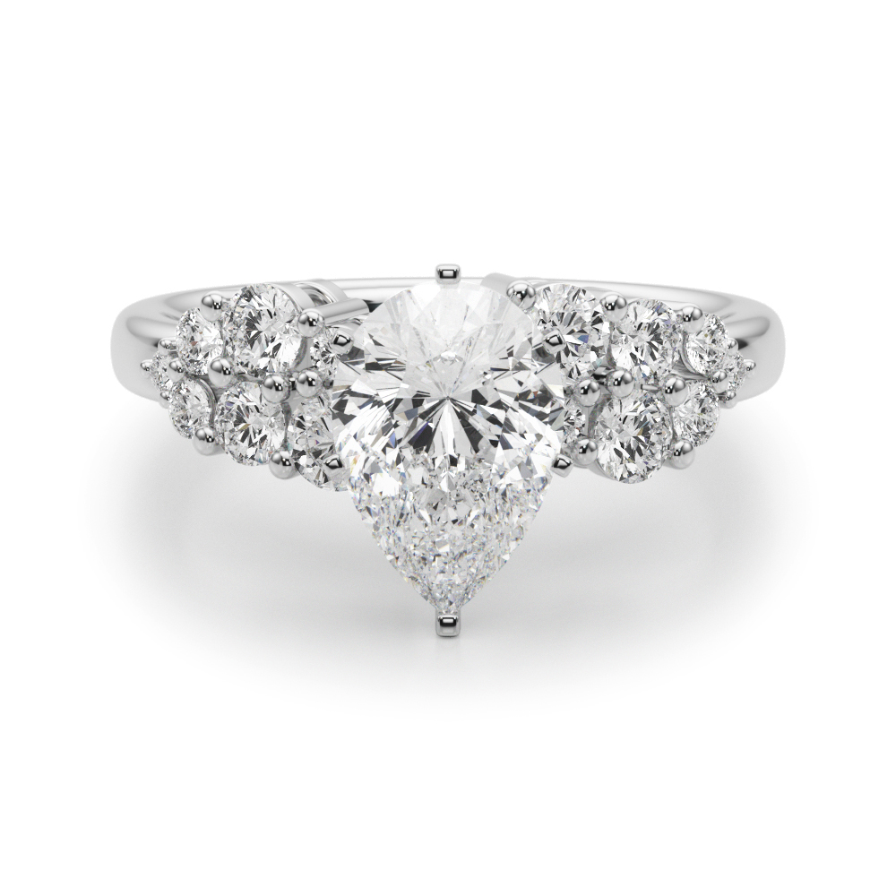 0.2 Ct Lab Grown Diamond Pear Cut Steno  Side Stone Engagement Rings in Silver 925