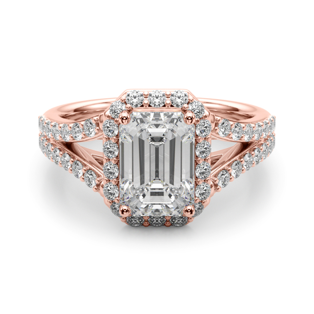 0.2 Ct Lab-Created Diamond Emerald Cut Clara  Halo Engagement Rings in Silver 925