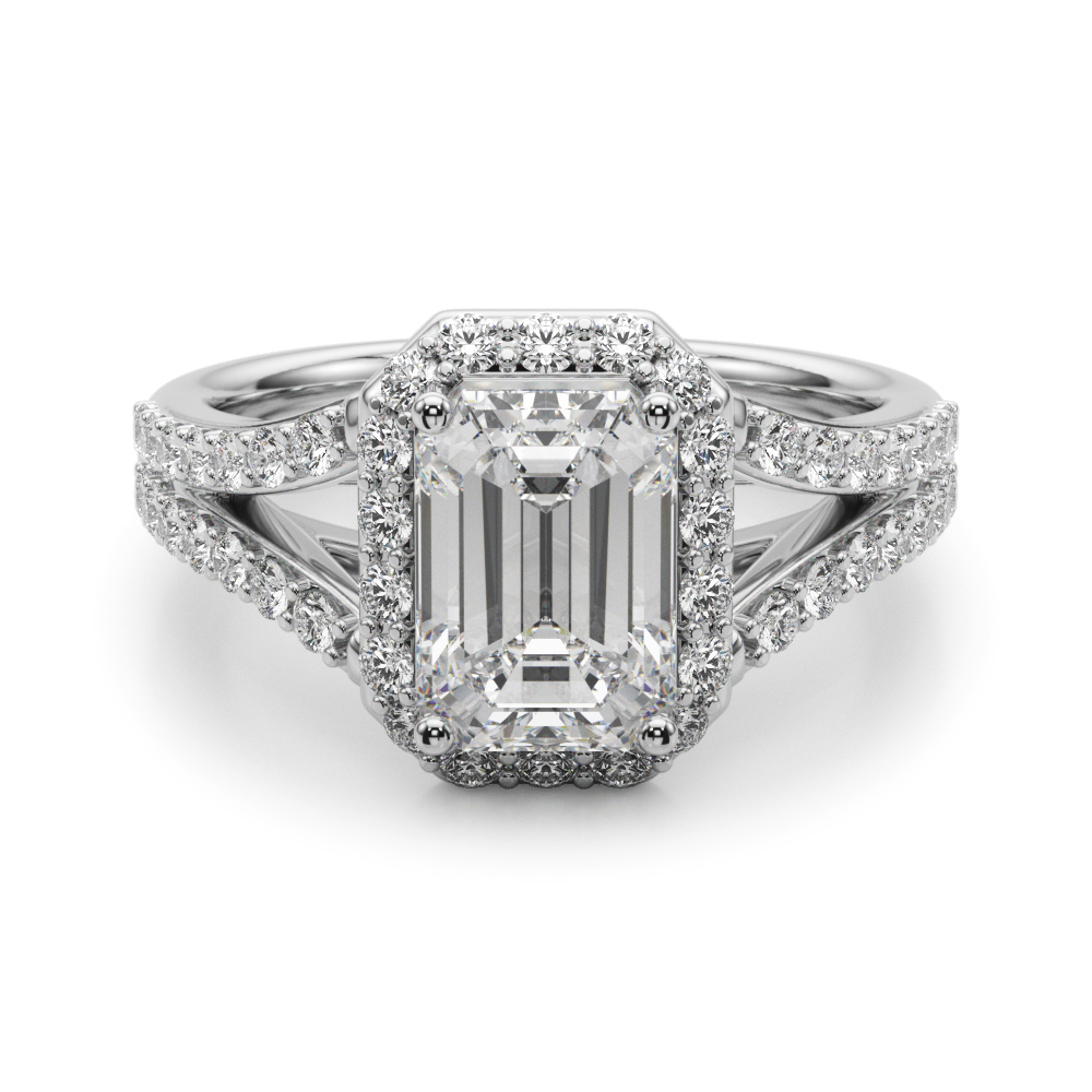 0.2 Ct Lab-Created Diamond Emerald Cut Clara  Halo Engagement Rings in Silver 925