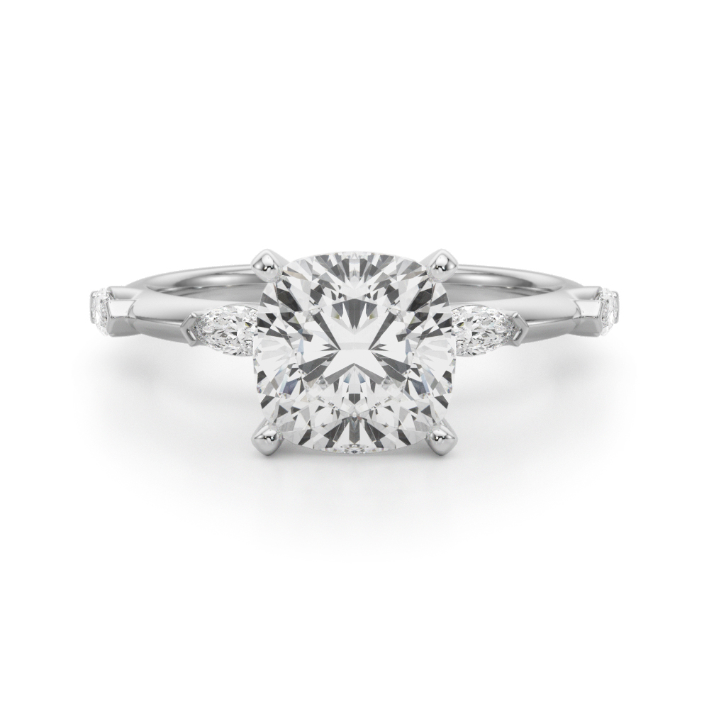 0.2 Ct Lab Grown Diamond Cushion Cut Stevlina  Side Stone Engagement Rings in Silver 925