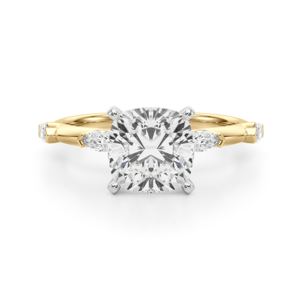 0.2 Ct Lab Grown Diamond Cushion Cut Stevlina  Side Stone Engagement Rings in Silver 925