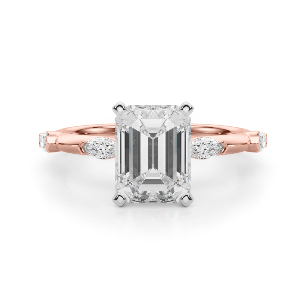 Stevlina Lab Grown Diamond Rose Gold 4 Prong Side Stone Engagement Ring