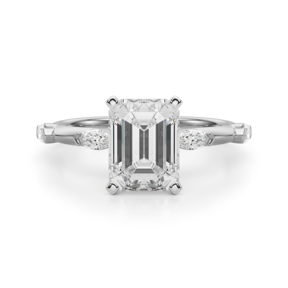 0.2 Ct Lab Grown Diamond Emerald Cut Stevlina  Side Stone Engagement Rings in Silver 925
