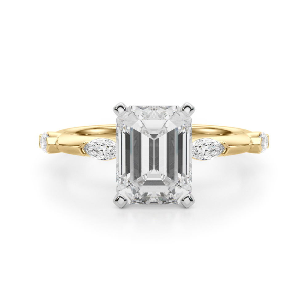 0.2 Ct Lab Grown Diamond Emerald Cut Stevlina  Side Stone Engagement Rings in Silver 925