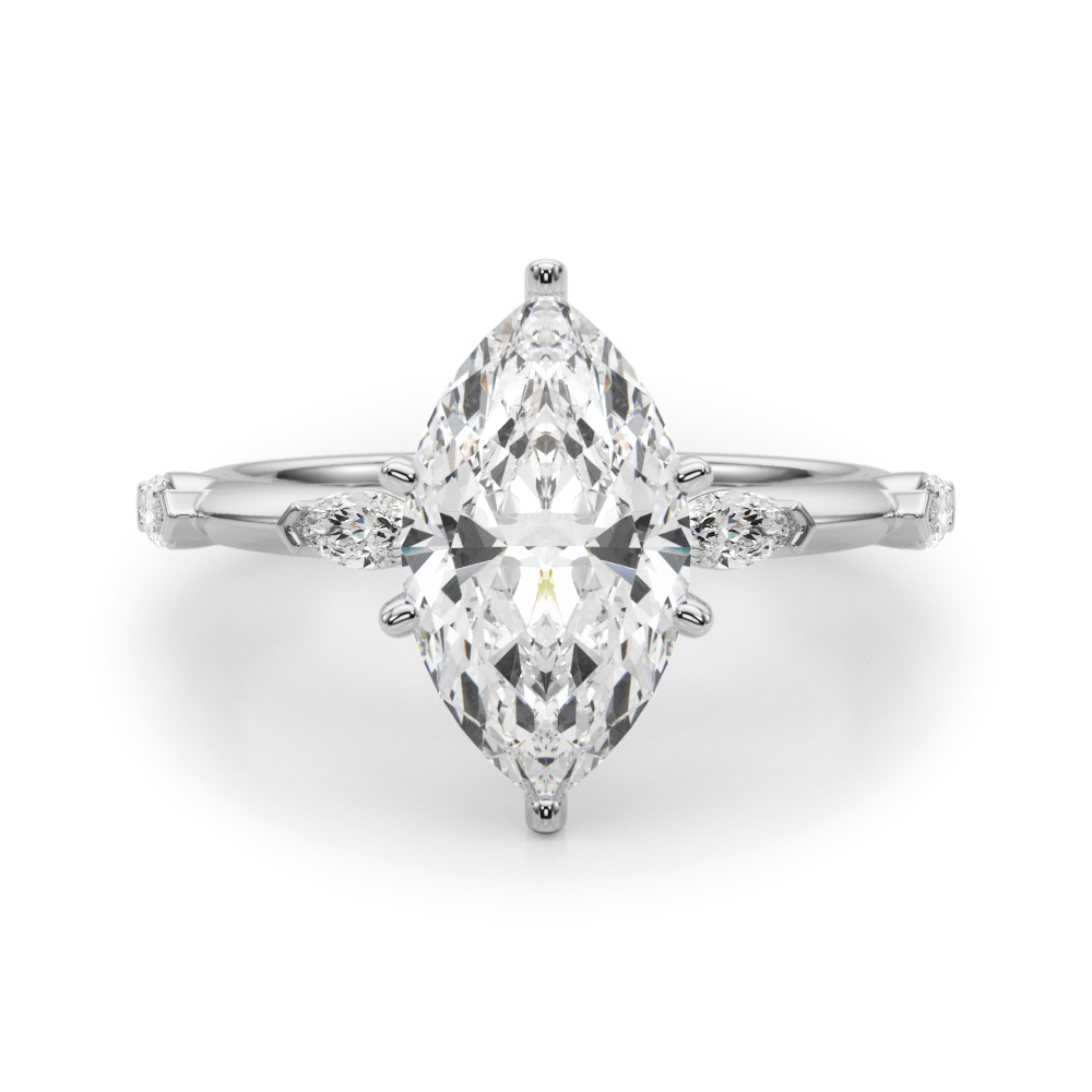 0.2 Ct Lab Grown Diamond Marquise Cut Stevlina  Side Stone Engagement Rings in Silver 925